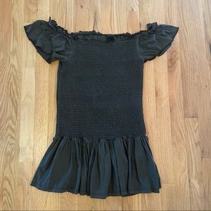 NWT ASOS gray smocked waist ruffle off the shoulder mini dress 14